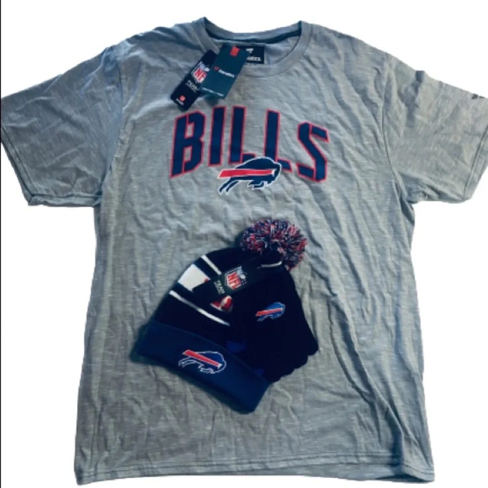NFL Buffalo Bills Logo Pom Beanie Hat & Glove Set and Josh Allen T-Shirt Bundle - Picture 2 of 9